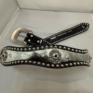 Nocona Western Calf Hair Leather Concho Rhinestone Belt Removable Buckle Small